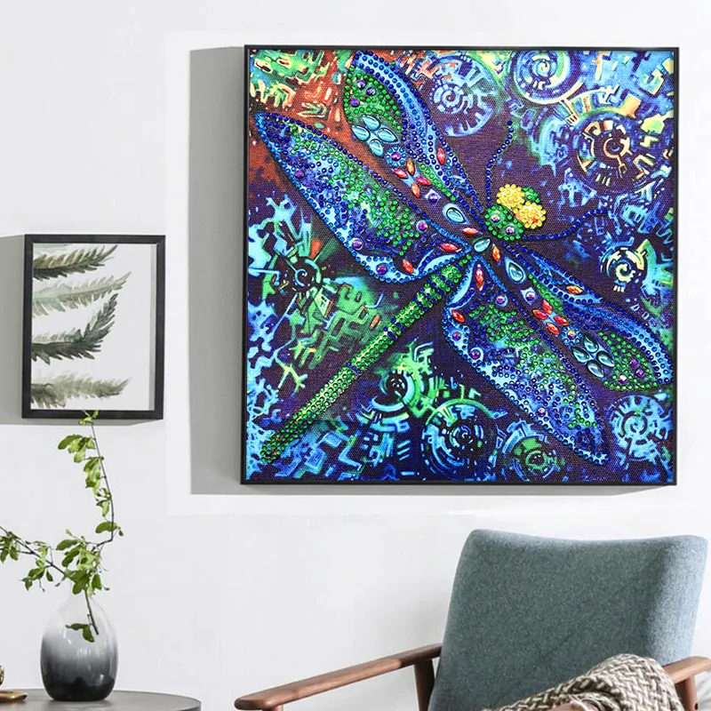 RUBOS DIY 5D Diamond Embroidery Blue Oil Dragonfly Animal Diamond Painting Special Bead Big Pearl Diamond Mosaic Sale Wall Decor (3)