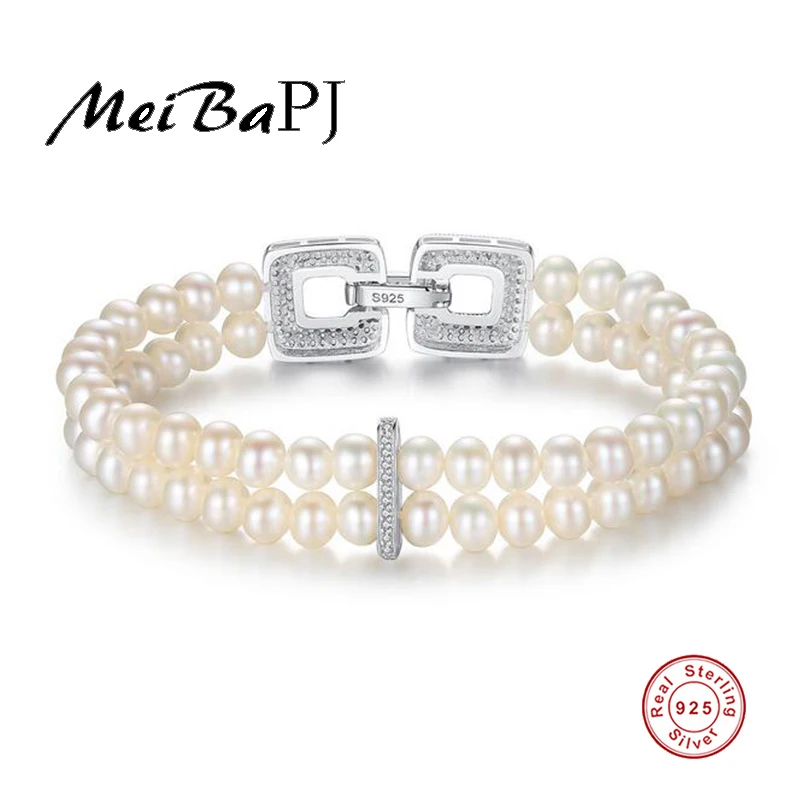 MeiBaPJ S925 Pure Silver Bracelet Luxurious Real Freshwater Pearl Double Chains Bangle for Women Fine Jewelry
MeiBaPJ S925 Pure Silver Bracelet Luxurious Real Freshwater Pearl Double Chains Bangle for Women Fine Jewelry