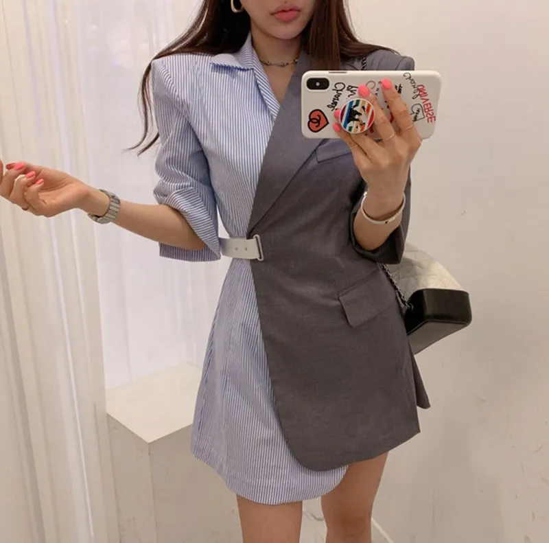 2019 Autumn Casual Woman OL Blazer Dress Fashion Simple Design Pockets Stripe patchwork Mini Dress
2019 Autumn Casual Woman OL Blazer Dress Fashion Simple Design Pockets Stripe patchwork Mini Dress
