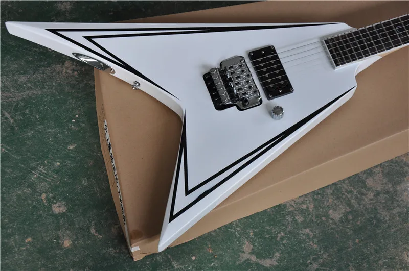 Top quality New EMG initiative to pick-up Jackson V type white electric guitar Side ring black colours hott3 
Top quality New EMG initiative to pick-up Jackson V type white electric guitar Side ring black colours hott3