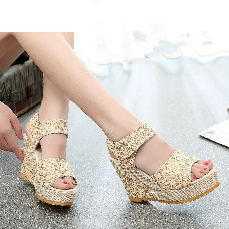 Women Sandals 2018 New Summer Fashion Lace Hollow Gladiator Wedges Shoes Woman Slides Peep Toe Hook & Loop Solid Lady Casual
Women Sandals 2018 New Summer Fashion Lace Hollow Gladiator Wedges Shoes Woman Slides Peep Toe Hook & Loop Solid Lady Casual