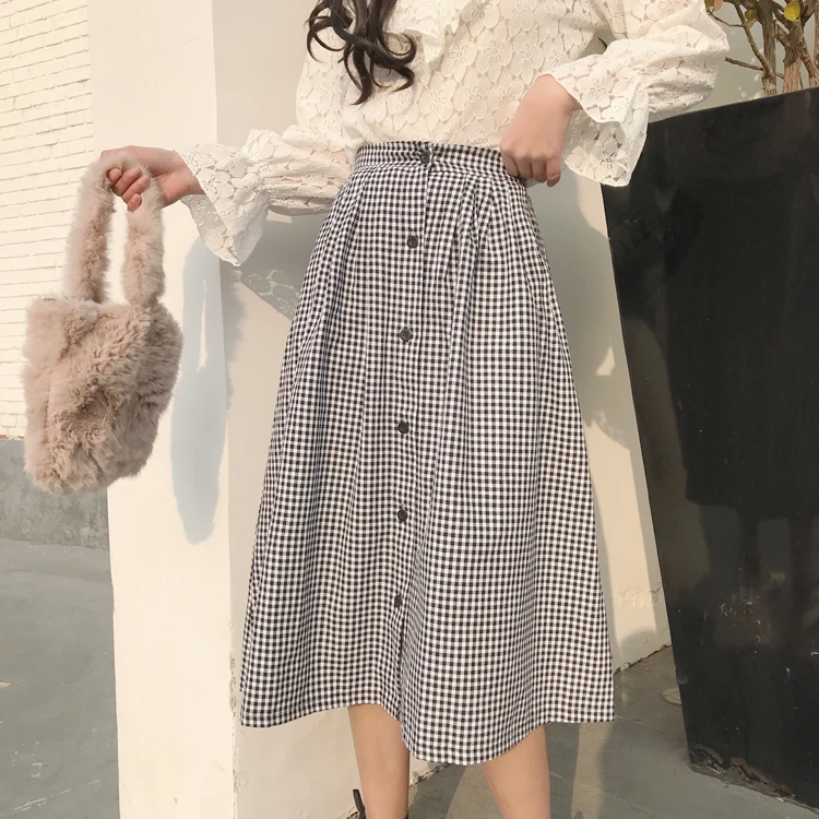 2018 Spring Plaid A-line Mid-Calf Empire Woman Skirt Fashion Slim Elastic Waist Button Denim Female Skirt Korean Style B83311C
2018 Spring Plaid A-line Mid-Calf Empire Woman Skirt Fashion Slim Elastic Waist Button Denim Female Skirt Korean Style B83311C