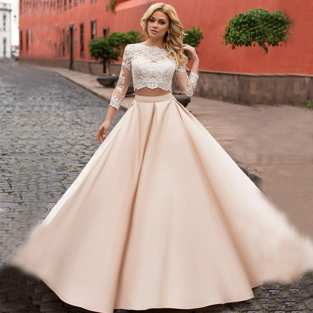 Fashionable 2019 Two Pieces Wedding Dresses with Sleeves A-line Satin Vestido de Novia Champagne Bridal Gown Cusotmized
Fashionable 2019 Two Pieces Wedding Dresses with Sleeves A-line Satin Vestido de Novia Champagne Bridal Gown Cusotmized