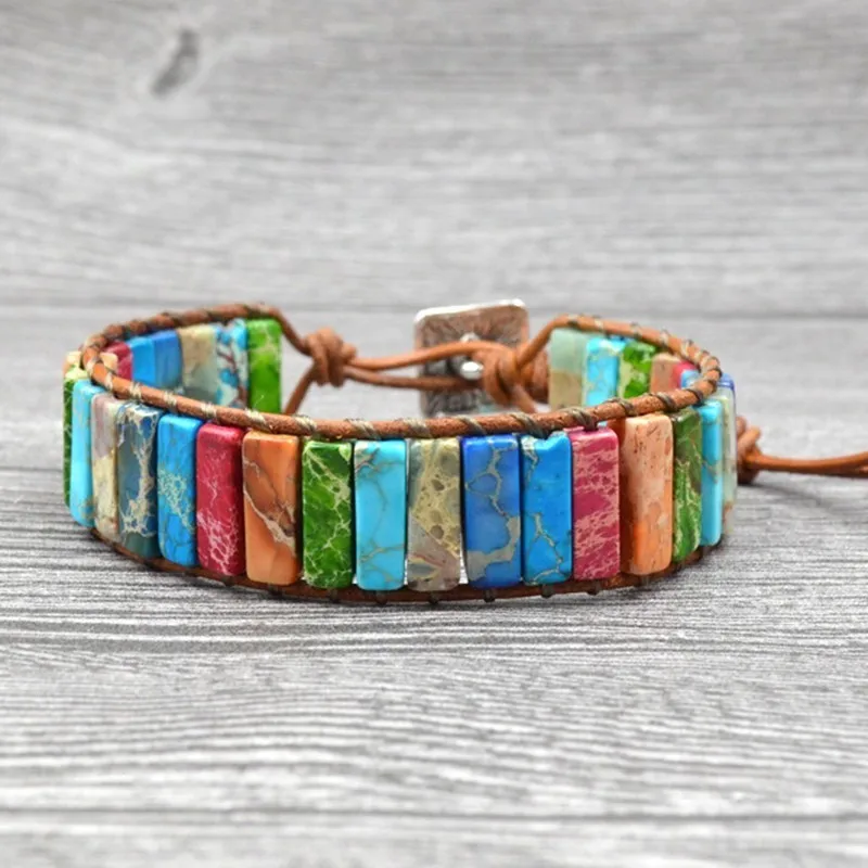 Chakra Bracelet Jewelry Handmade Multi Color Natural Stone Tube Beads Leather Wrap Bracelet Couples Bracelets Creative Gifts
Chakra Bracelet Jewelry Handmade Multi Color Natural Stone Tube Beads Leather Wrap Bracelet Couples Bracelets Creative Gifts