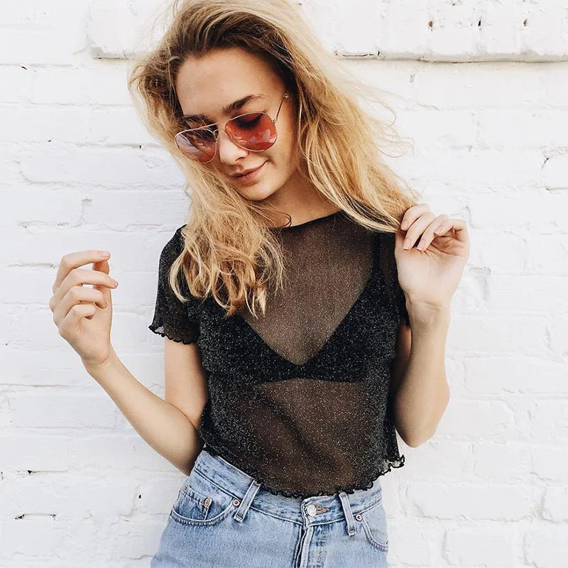 2018 Mesh Top T Shirt Women See Through Tee Summer O Neck Fashion Female Black White Summer Cropped Top
2018 Mesh Top T Shirt Women See Through Tee Summer O Neck Fashion Female Black White Summer Cropped Top