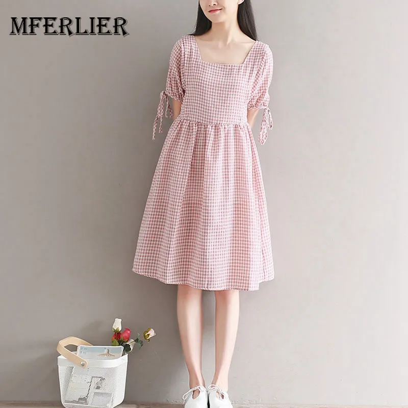 Mfelier Mori Girl Summer Plaid Dress Square Collar Short Sleeve Back Lace Up Women Artsy Retro Elegant Dress
Mfelier Mori Girl Summer Plaid Dress Square Collar Short Sleeve Back Lace Up Women Artsy Retro Elegant Dress