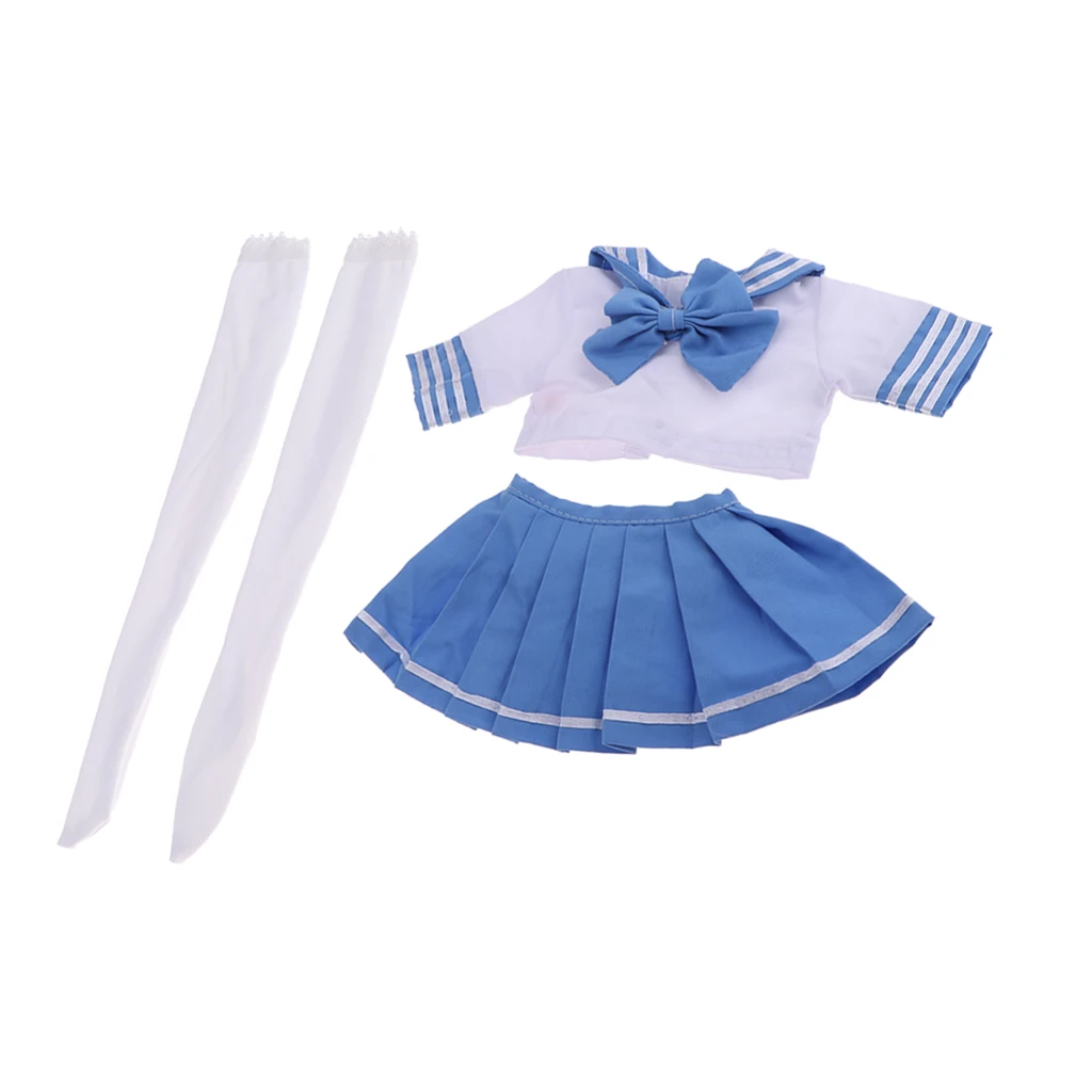 Lovely College Style School Uniform Suit Blue Pleated Skirt Tops Stocking For 1/3 BJD Fashion Girl Dolls Dress-up Accessories Lovely College Style School Uniform Suit Blue Pleated Skirt Tops Stocking For 1/3 BJD Fashion Girl Dolls Dress-up Accessories