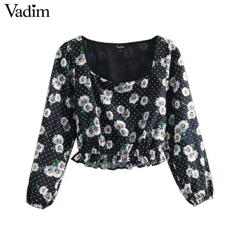 Vadim women ruffled floral print crop top long sleeve square collar short style blouse female stylish sweet chic top LA937
Vadim women ruffled floral print crop top long sleeve square collar short style blouse female stylish sweet chic top LA937