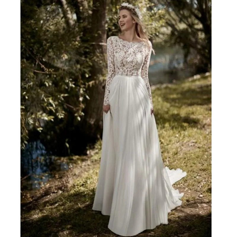 A Line Bohemian Wedding Dress Long Sleeves Vintage Lace Top New Bridal Dress Chiffon Wedding Gowns DQG968
A Line Bohemian Wedding Dress Long Sleeves Vintage Lace Top New Bridal Dress Chiffon Wedding Gowns DQG968
