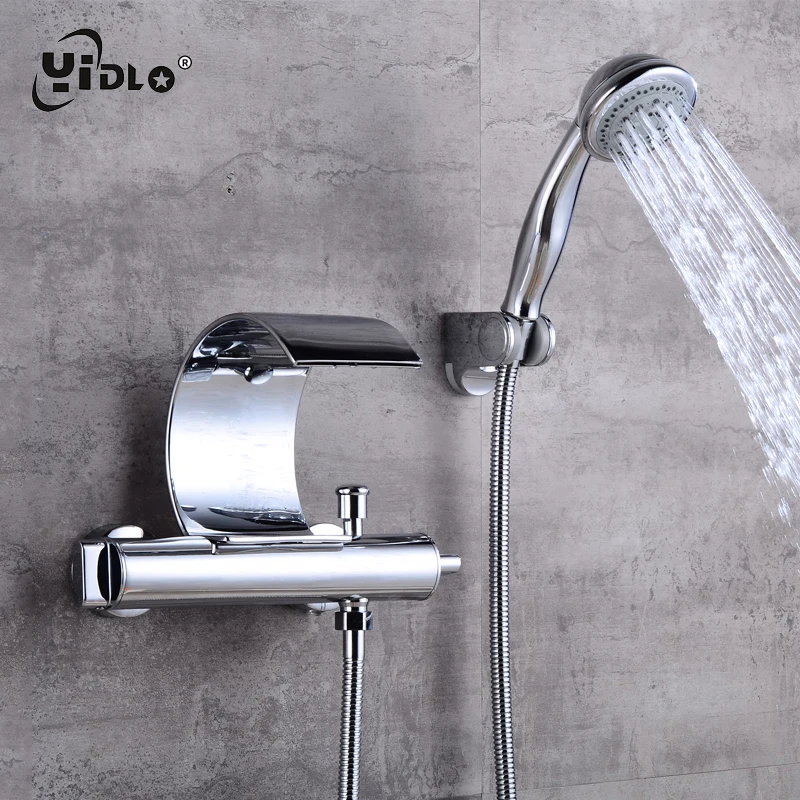 Fashion Waterfall Shower Faucets Cambered Wall Mounted Silver Solid Spout Bathroom and Bathtub Faucets Mixer Torneira Taps A22
Fashion Waterfall Shower Faucets Cambered Wall Mounted Silver Solid Spout Bathroom and Bathtub Faucets Mixer Torneira Taps A22