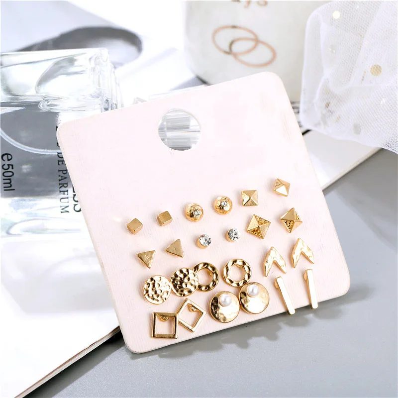 Boho Summer 12Pairs/Sets Earrings Set Vintage Gold Pearl Round Triangle Bar Square Stud Earrings Sets for Women Brincos
Boho Summer 12Pairs/Sets Earrings Set Vintage Gold Pearl Round Triangle Bar Square Stud Earrings Sets for Women Brincos