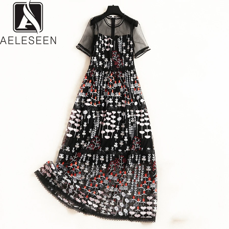 AELESEEN High Quality Runway Dress 2019 Summer Hollow Out Luxury Mesh Party Flower Embroidery Mid-Calf Black Dress Women
AELESEEN High Quality Runway Dress 2019 Summer Hollow Out Luxury Mesh Party Flower Embroidery Mid-Calf Black Dress Women