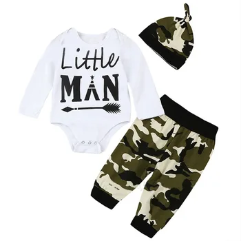 3PCS Newborn Baby Boys Romper Little Man Printed White Camouflage Outfits with Hats
3PCS Newborn Baby Boys Romper Little Man Printed White Camouflage Outfits with Hats
