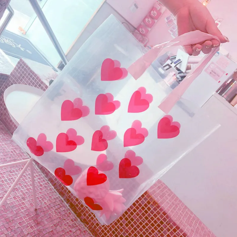 Love Heart Pattern Handbag Women Bag Portable Jelly Shopping Bag Fashion Wedding Party Gift Tote Lady Transparent Plastic Bag
Love Heart Pattern Handbag Women Bag Portable Jelly Shopping Bag Fashion Wedding Party Gift Tote Lady Transparent Plastic Bag
