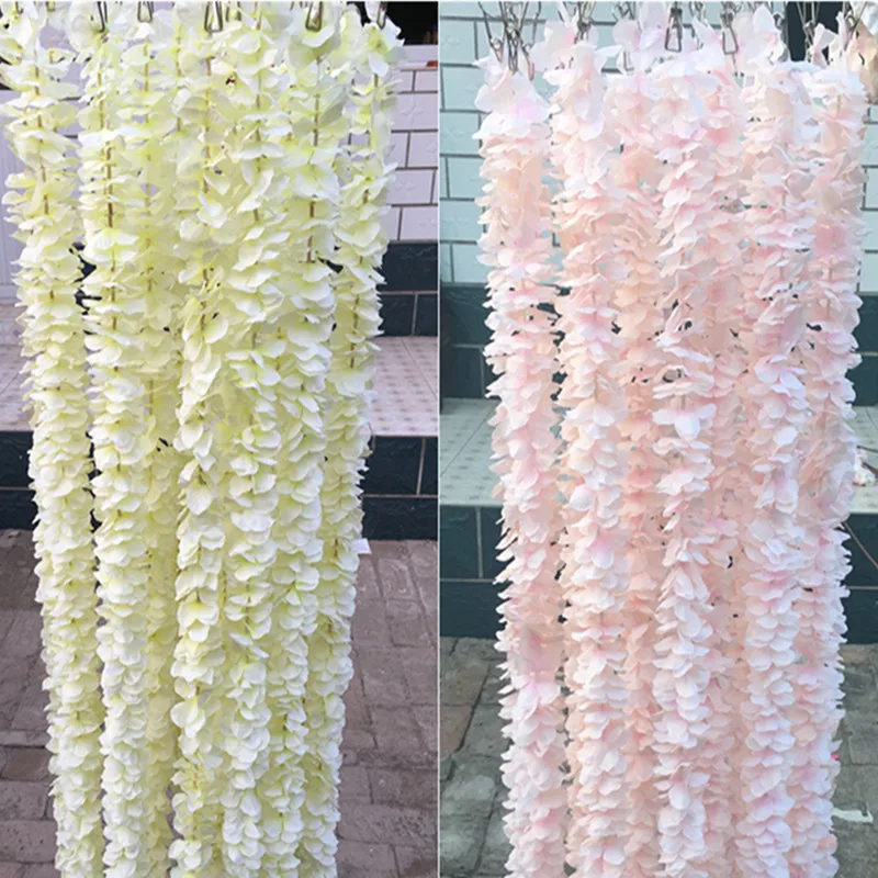 

40 Pcs/lot 100CM Artificial Hydrangea Orchid Wisteria Flower Vine For DIY Simulation Wedding Arch Square Rattan Wall Hanging