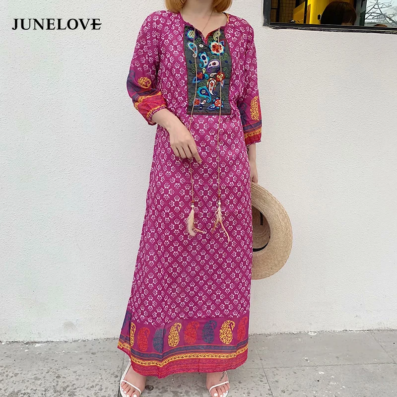 JuneLove Women Summer Holiday Half Sleeve Boho Dress Vintage Embroidery Female Tassel Long Dress Casual Loose Lady Tribal Dress
JuneLove Women Summer Holiday Half Sleeve Boho Dress Vintage Embroidery Female Tassel Long Dress Casual Loose Lady Tribal Dress