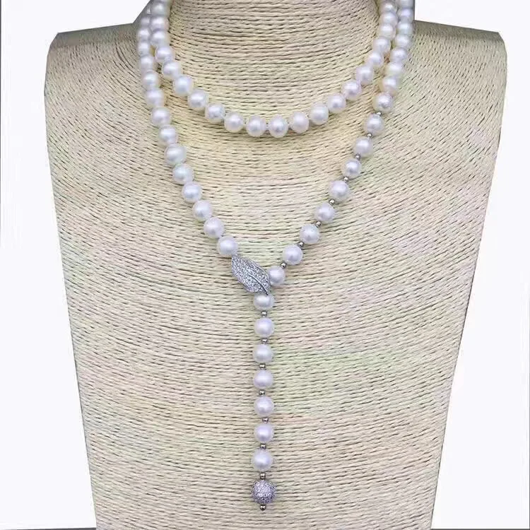 

LJHMY Natural White Freshwater Pearls Long Necklace Sweater Chain