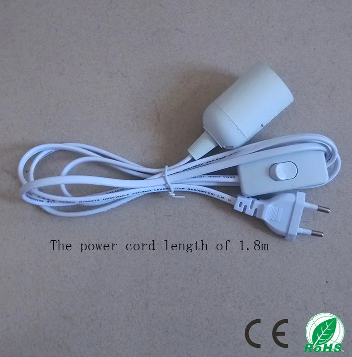 Suspension E27 lamp holder, the power cord length 1.8 meters, plug and play, round plug with switch ,White luster E27 base
Suspension E27 lamp holder, the power cord length 1.8 meters, plug and play, round plug with switch ,White luster E27 base