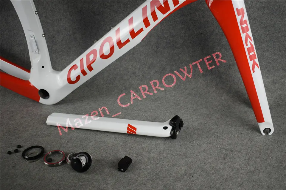 Flash Deal T1000 3K/1K White-Red MCipollini NK1K carbon road bike frame CARROWTER bicycle frameset with Matte/Glossy for selection 15