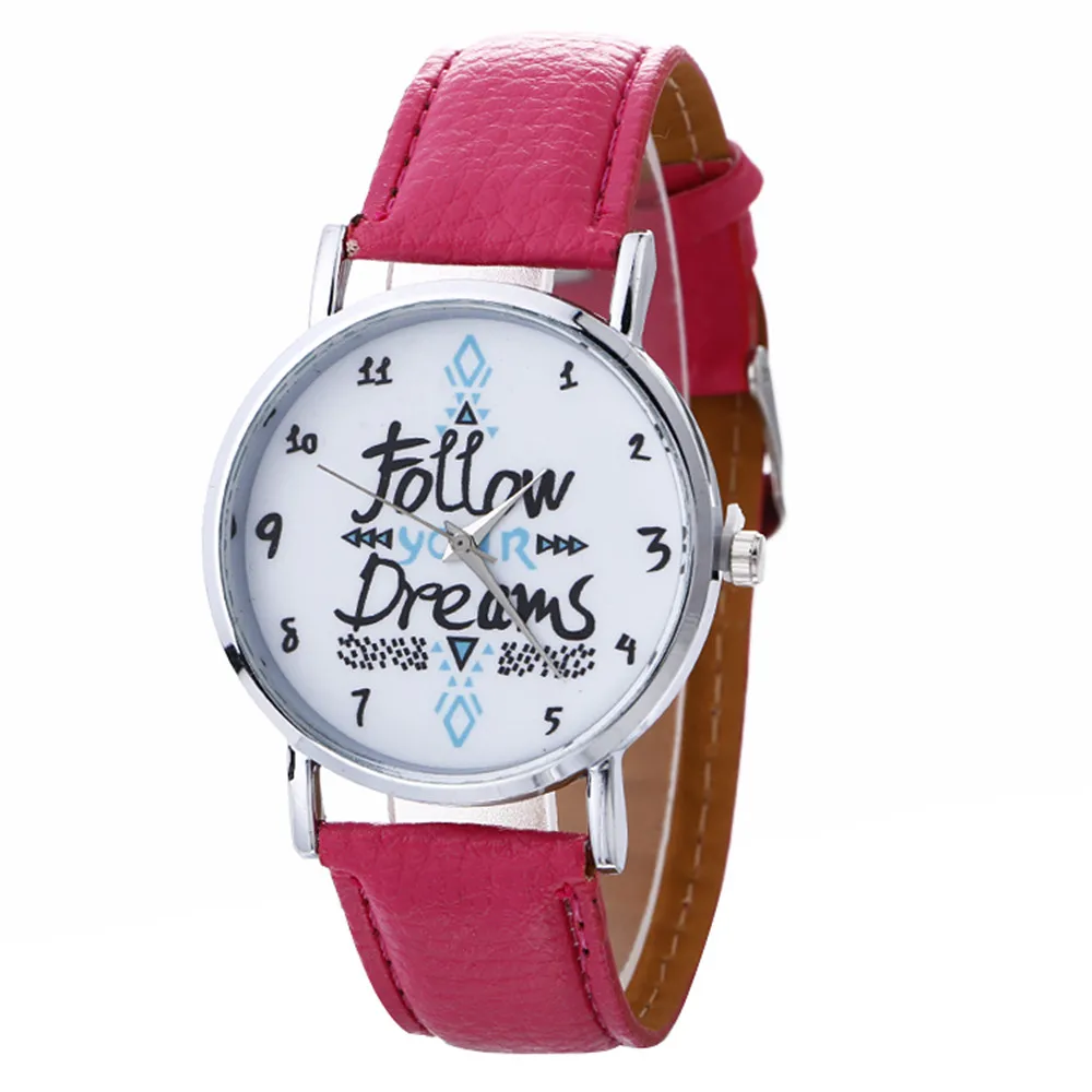 New Design Fashion Ladies Watches Neutral FOLLOW YOUR DREAM Letter Pattern Leather Quartz Wrist Watch Reloj Mujer Wholesale P30
New Design Fashion Ladies Watches Neutral FOLLOW YOUR DREAM Letter Pattern Leather Quartz Wrist Watch Reloj Mujer Wholesale P30