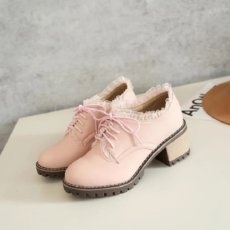 Fashion Lace Up Brogue Pumps Women Vintage Lace Lady Lolita Shoes Big Size 33-43 Platform High Heels Oxford Shoes Woman Footwear (3)