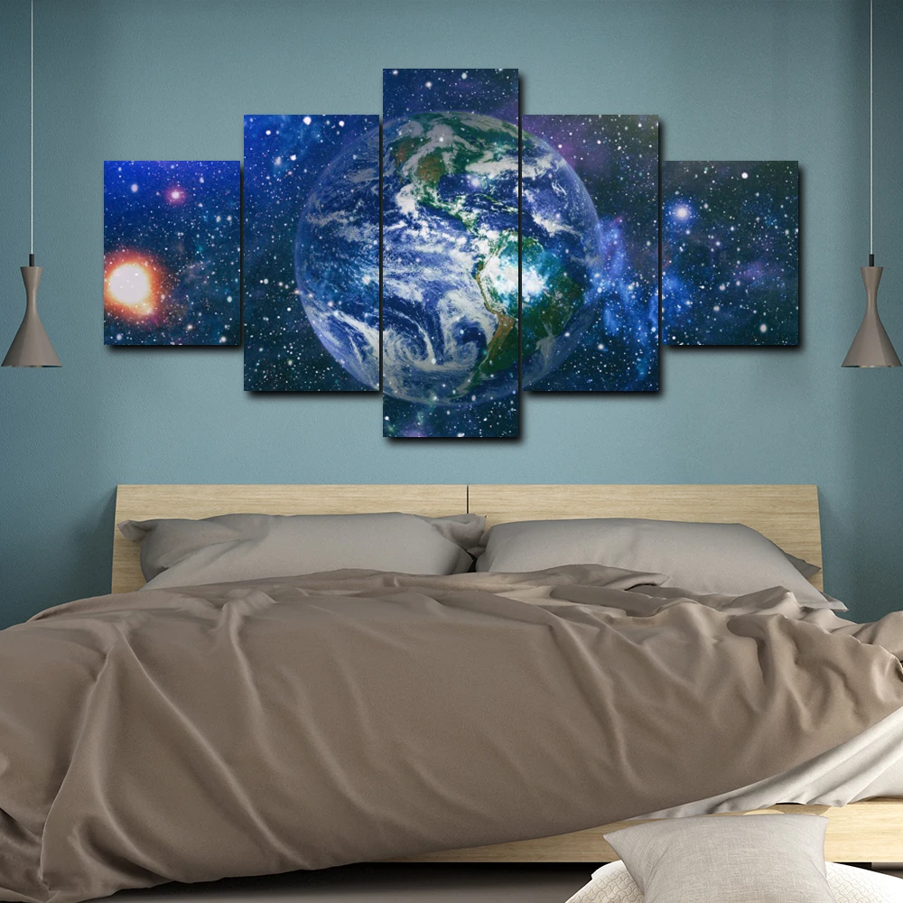 

Vintage 5 Panel Wall Artwork Science Fiction Earth Universe Poster and Print Canvas Painting for Living Room Home Decor No Frame