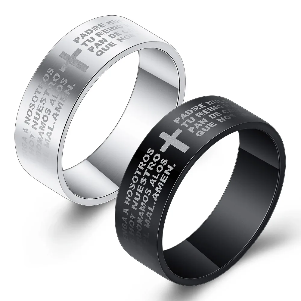 Fashion Scripture Cross Rings For Men Engraved Bible Stainless Steel Finger Ring 7mm Classic Black And Steel Color Jewelry Gift
Fashion Scripture Cross Rings For Men Engraved Bible Stainless Steel Finger Ring 7mm Classic Black And Steel Color Jewelry Gift