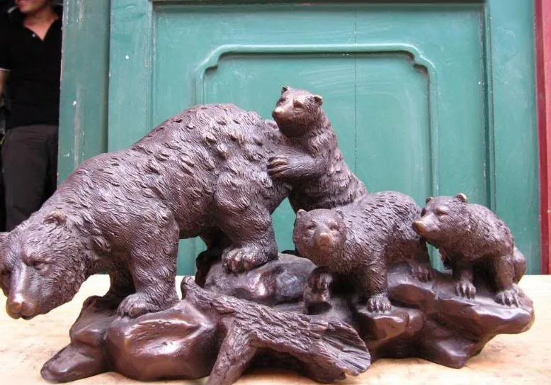 Chinese Lovely Pure Bronze Carved Four black bear AAAA free shipping