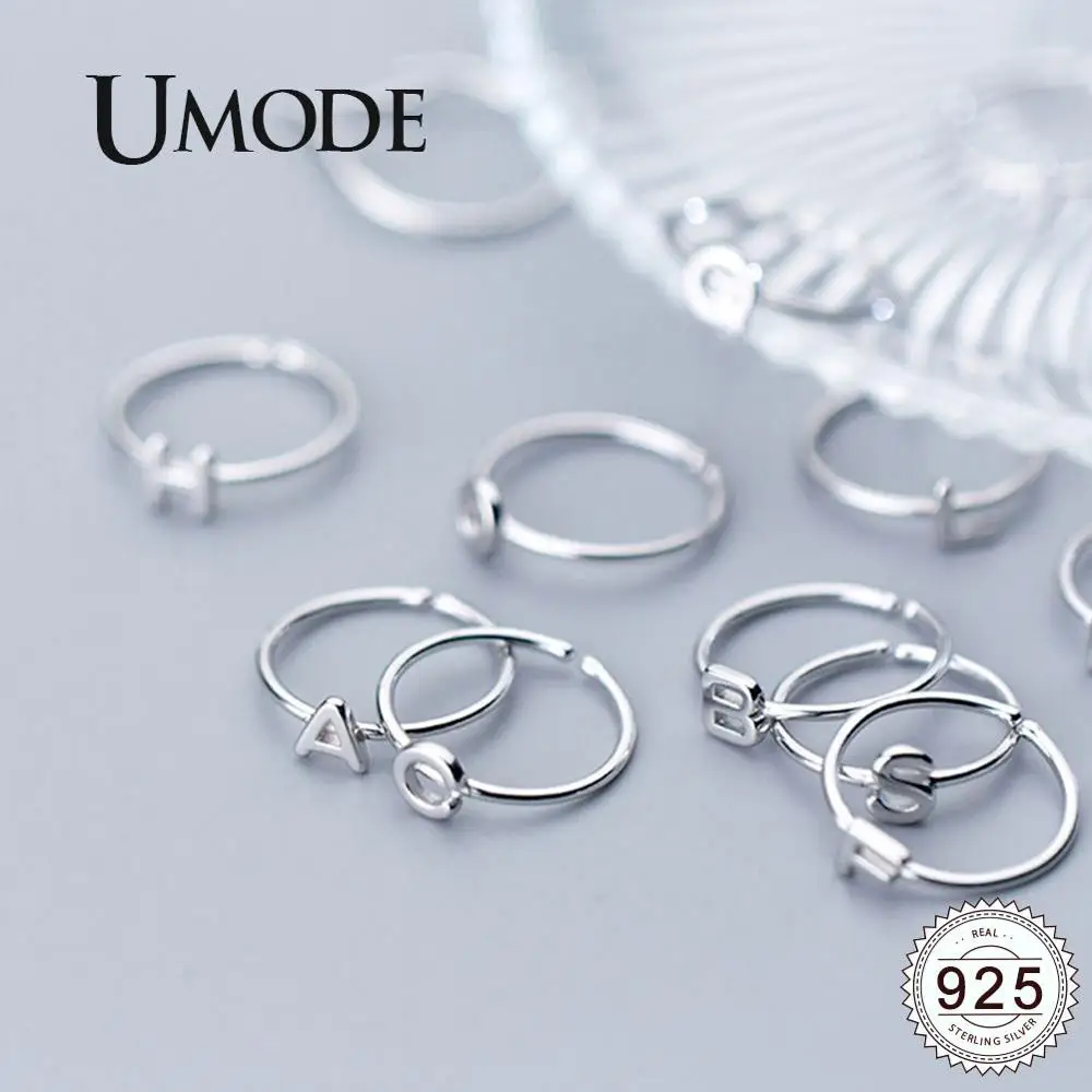 Женские серебряные кольца с буквами UMODE регулируемые Открытые Кольца из