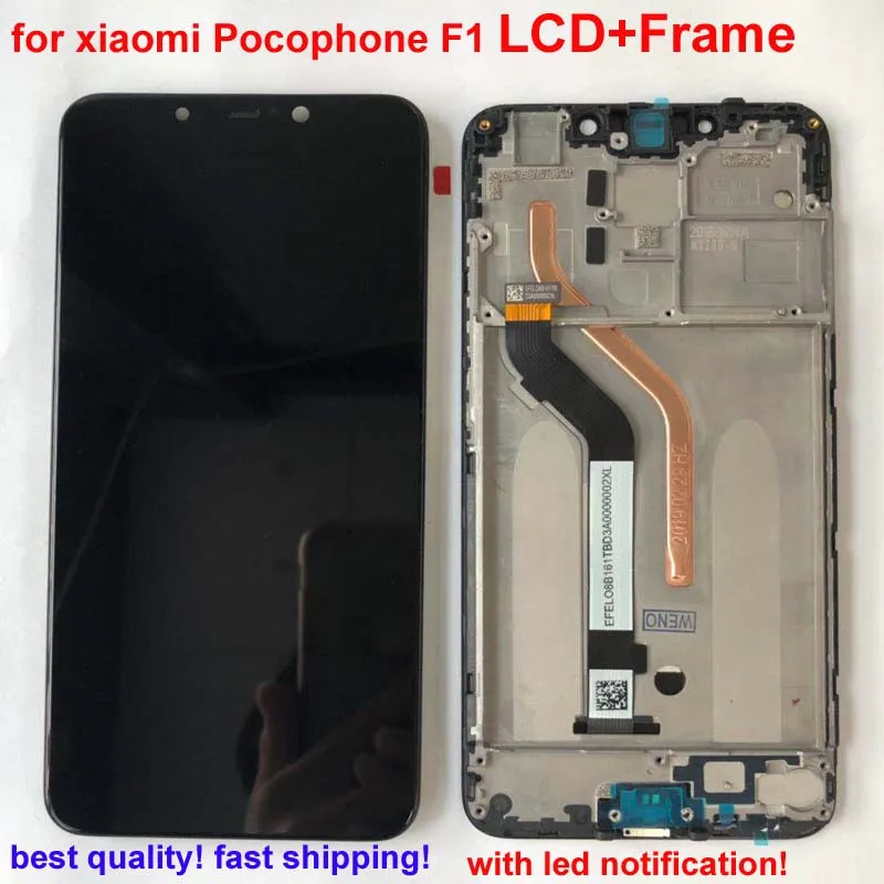 Frame+100% Test For Xiaomi MI Pocophone F1 LCD Display Touch Screen Digitizer Assembly with led notification light flex cable
Frame+100% Test For Xiaomi MI Pocophone F1 LCD Display Touch Screen Digitizer Assembly with led notification light flex cable