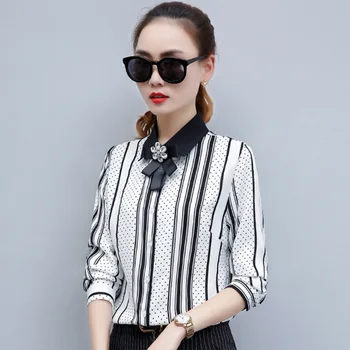 New Fashion Lady Chiffon Blouses Plus Size S-4XL Black Color Patchwork Design Women Striped Shirts 2018 Long Sleeve Clothing
New Fashion Lady Chiffon Blouses Plus Size S-4XL Black Color Patchwork Design Women Striped Shirts 2018 Long Sleeve Clothing