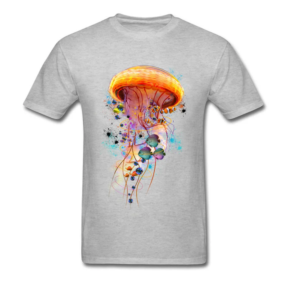 Male T Shirts Electric Jellyfish World Design T Shirt 100% Cotton O Neck Short Sleeve Fashionable Tshirts Autumn Electric Jellyfish World grey