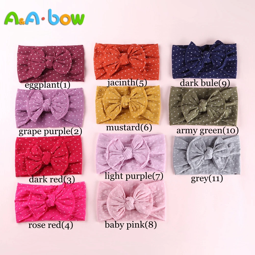 

11PCS New Baby Dot Width Nylon Headbands,two sew line bow headband, Knot Nylon Headwear Turban, Girls Hair Accesseries