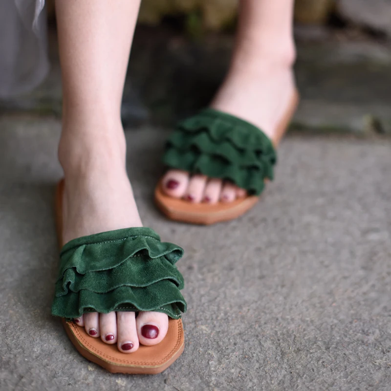 Artmu Comfortable Ruffles Women Slippers Outside Wear Flat Sole Sandals Summer New Soft Sole Handmade Beach Slippers A668
Artmu Comfortable Ruffles Women Slippers Outside Wear Flat Sole Sandals Summer New Soft Sole Handmade Beach Slippers A668