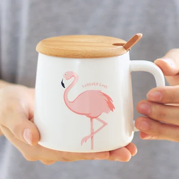 Simple pink flamingo heart art ceramic water cup girls mug lid spoon breakfast cereal with milk
Simple pink flamingo heart art ceramic water cup girls mug lid spoon breakfast cereal with milk
