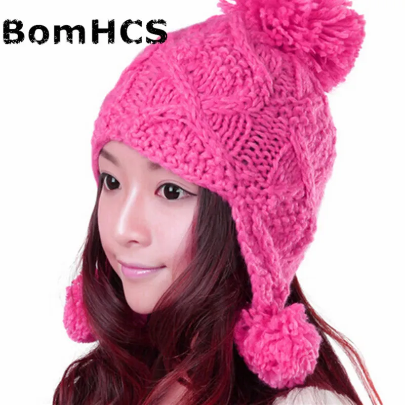 

BomHCS Sweet Winter Warm Ear Muff Knitted Hat Baggy Beret Knit Braided Beanie Hat