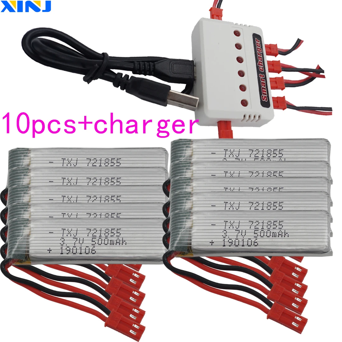 Charger+10pcs 3.7V 500mAh 25C Polymer Li Battery 721855 JST Connector For FLT H07 U815A U818A U819A LS 6036 RC Quadcopter Drone
Charger+10pcs 3.7V 500mAh 25C Polymer Li Battery 721855 JST Connector For FLT H07 U815A U818A U819A LS 6036 RC Quadcopter Drone