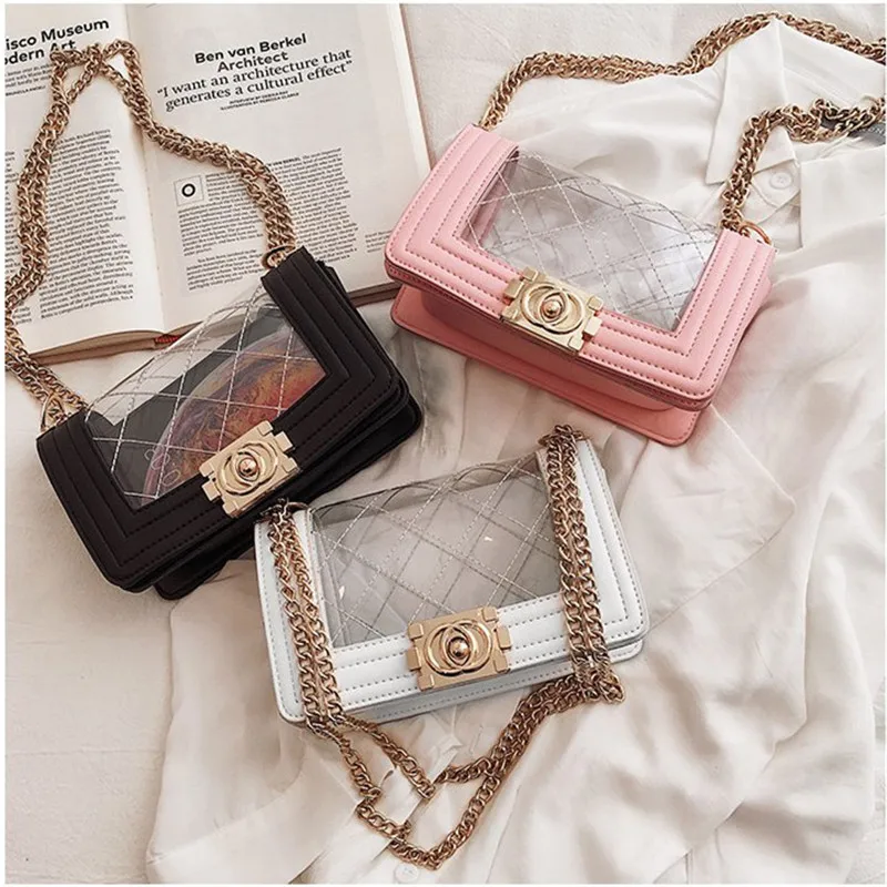2019 New Summer Diamond Lattice Clear Transparent Chain Shoulder Messenger Bags Women Purses and Handbags
2019 New Summer Diamond Lattice Clear Transparent Chain Shoulder Messenger Bags Women Purses and Handbags