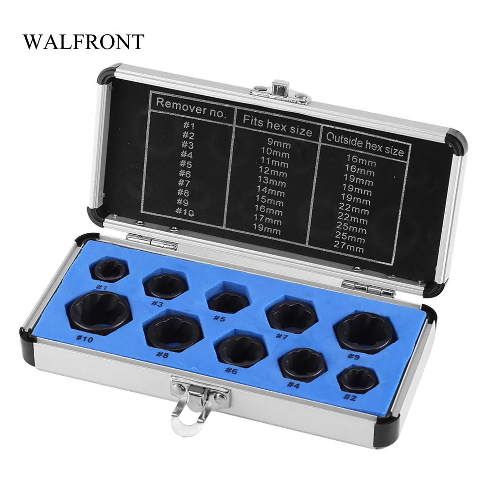 WALFRONT 10pcs/Box Nut Remover Kit Damaged Bolt Extractor Broken Screw Removal Socket Tool Screws Threading Removing Tools Set
WALFRONT 10pcs/Box Nut Remover Kit Damaged Bolt Extractor Broken Screw Removal Socket Tool Screws Threading Removing Tools Set