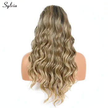 

Sylvia Natural Hairline Women's Brown Blonde Wig Ombre Short Dark Roots Body Wave Handmade Lace Front Wigs Long Synthetic Hair