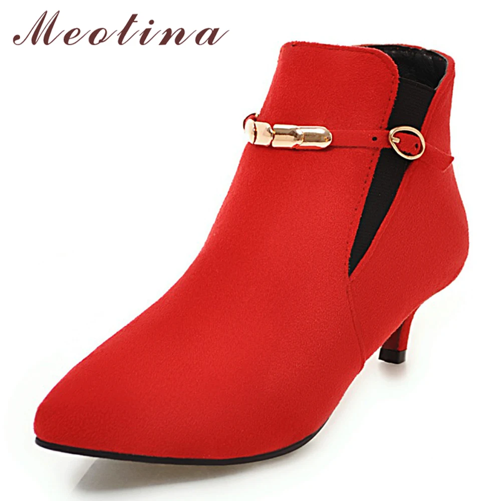 Meotina Women Ankle Boots Winter Mid Heel Boots Fashion Pointed Toe Buckle Short Boots Red Female Footwear Autumn Big Size 44 46
Meotina Women Ankle Boots Winter Mid Heel Boots Fashion Pointed Toe Buckle Short Boots Red Female Footwear Autumn Big Size 44 46