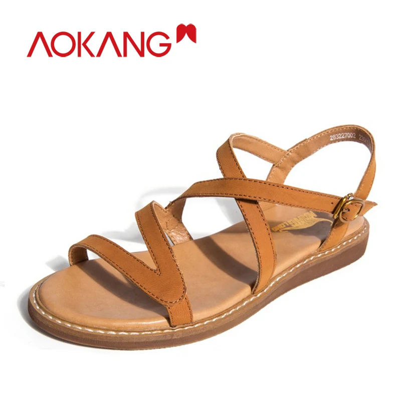 AOKANG Kanglong Sandals Summer Woman Shoes Bohemia Gladiator Beach Flat Platform Casual Sandals Female Ladies Sandals Women