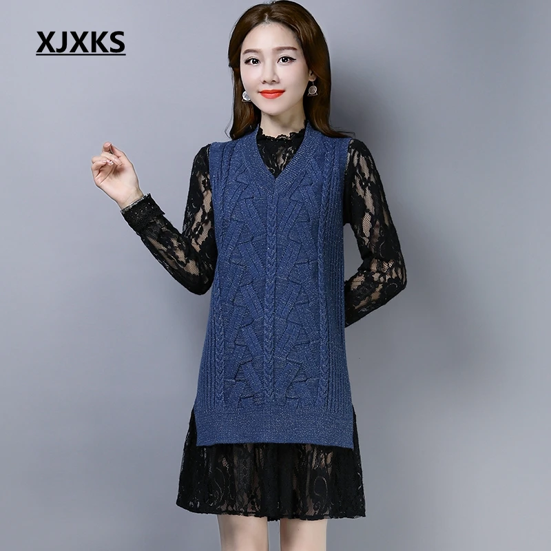 XJXKS Spring Autumn Knitted Wool Vest+Dress Set Vintage Korean Style Campus Turtleneck Lace Dress Sweater Women 2 Pieces Sets
XJXKS Spring Autumn Knitted Wool Vest+Dress Set Vintage Korean Style Campus Turtleneck Lace Dress Sweater Women 2 Pieces Sets