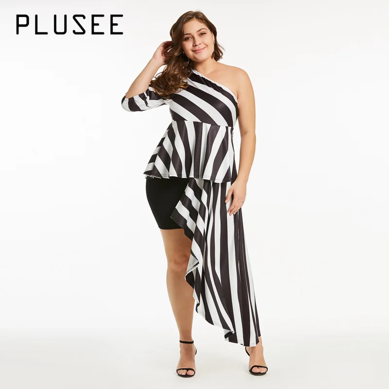 Plusee 2018 New Summer One Shoulder 3/4 Sleeve Striped Tops Casual Irregular Blouse Plus Size Blusas 3XL
Plusee 2018 New Summer One Shoulder 3/4 Sleeve Striped Tops Casual Irregular Blouse Plus Size Blusas 3XL