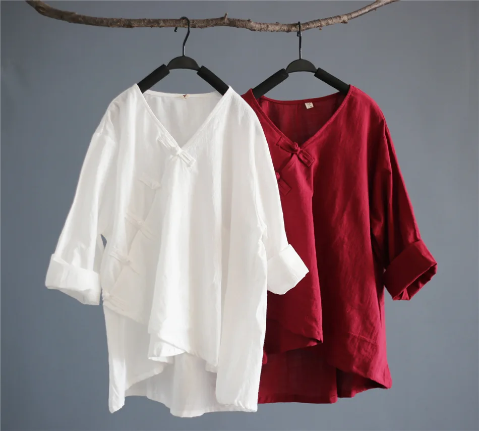 Vintage Slant Frog Button Irregular Length Women Dense Cotton Blouse, Summer Three Quarter Sleeve Cool Asymmetric Classic Shirt
Vintage Slant Frog Button Irregular Length Women Dense Cotton Blouse, Summer Three Quarter Sleeve Cool Asymmetric Classic Shirt