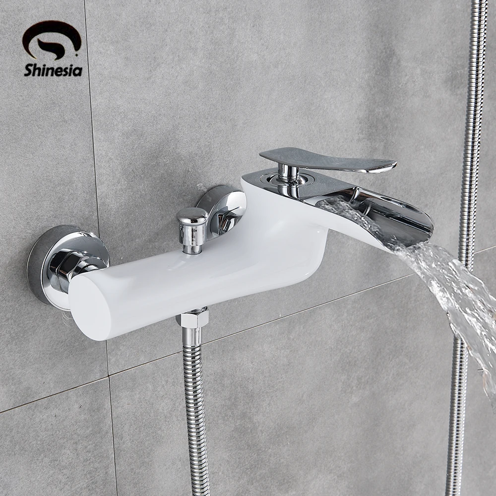 White Chrome Wall Mount Bathroom Tub Faucet Single Handles Mixer Tap with Hand Shower Sprayer 5-Model Switch Hot and Cold Water
White Chrome Wall Mount Bathroom Tub Faucet Single Handles Mixer Tap with Hand Shower Sprayer 5-Model Switch Hot and Cold Water