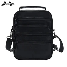Los hombres de cuero genuino mensajero único, bolso de hombro, Crossbody paquete de 4 tamaño Negro Bolso Multi-funcional bolsas portátiles hombre Bolsa(China)