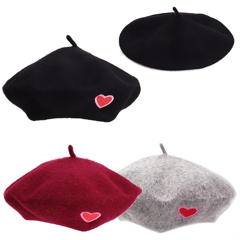 Autumn Winter Vintage Black Cute Heart Embroidery Beret Women Artist Cap Ladies Wool Hat Headwear Berets
Autumn Winter Vintage Black Cute Heart Embroidery Beret Women Artist Cap Ladies Wool Hat Headwear Berets
