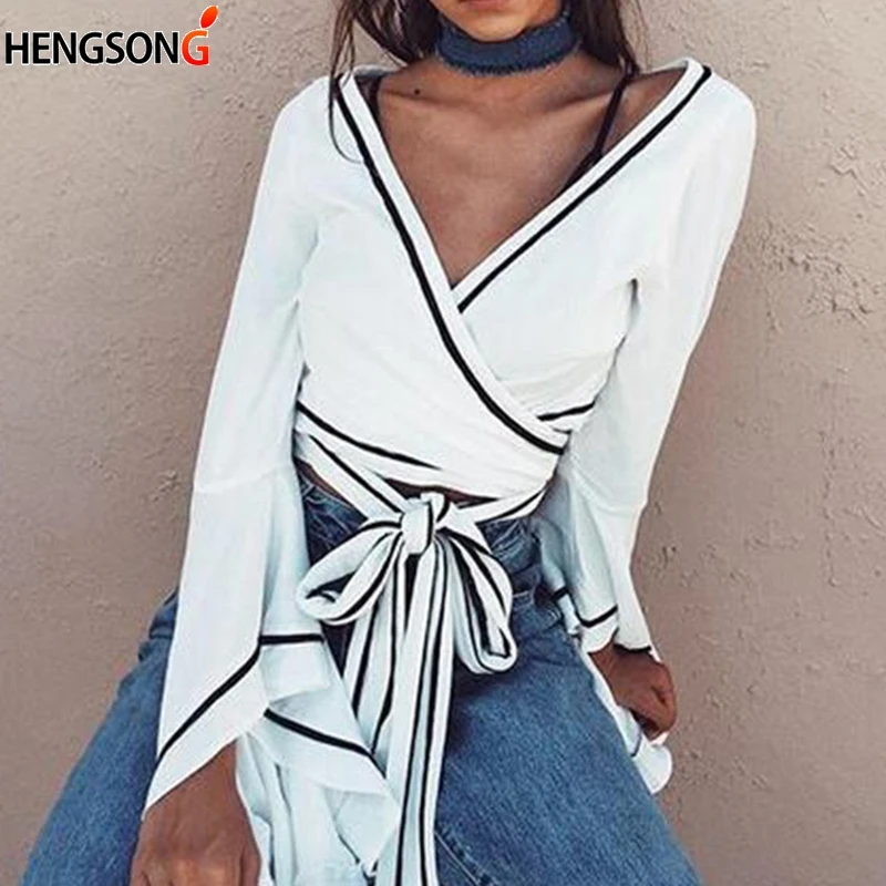 White Wrap Blouse Sexy Deep V neck Flare Sleeve Cross Bandage Crop Tops Women Summer Autumn 2018 Bow Lace-up Short Blusa Autumn
White Wrap Blouse Sexy Deep V neck Flare Sleeve Cross Bandage Crop Tops Women Summer Autumn 2018 Bow Lace-up Short Blusa Autumn