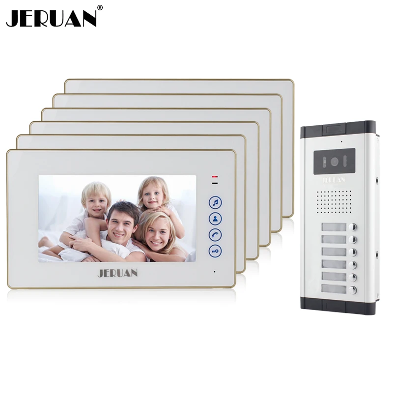 

JEX Apartment Doorbell 7`` Touch key Video Door Phone Intercom System 6 Monitor 700TVL IR Night Vision Camera for 6 household